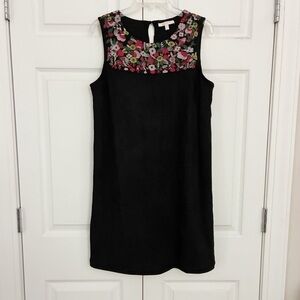 Faux Suede Dress with Embroidery